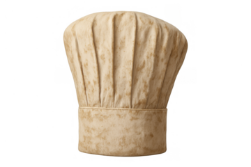 Crumpled and stained cook's hat representing classic gastronomy, professional kitchen work, and historical culinary tradition
