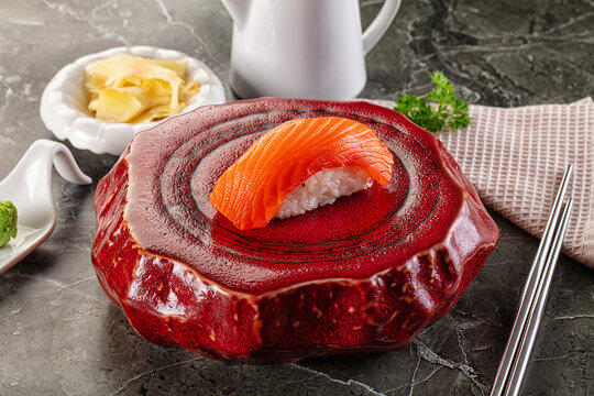 Japanese cuisine - sushi with salmon - Powered by Adobe