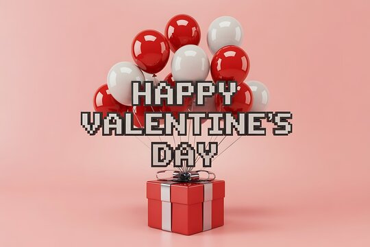 Delightful Valentine's Day surprise with red balloons and a charming gift box, perfect for expressing love and creating heartwarming moments - Powered by Adobe