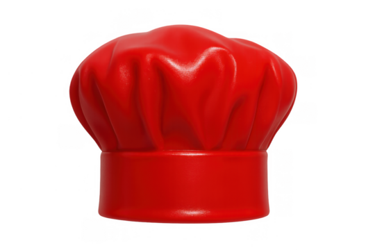 Red chef hat 3d rendering representing cooking profession, food preparation, and culinary expertise on transparent background