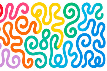 Obraz premium Colorful Rainbow Squiggle Lines Pattern – Playful Wavy Doodle Abstract Background, Fun Multicolor Curly Shapes Vector Set