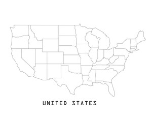 United States of America map with borders of the states illustration on white background
