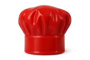 Red chef hat, essential culinary uniform headwear for cooking and food service, isolated with transparent background