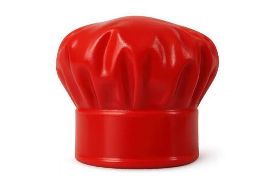 Red chef hat, essential culinary uniform headwear for cooking and food service, isolated with transparent background