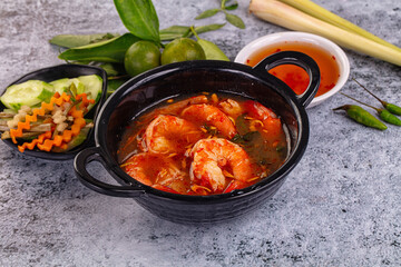Asian sour spicy soup with prawn
