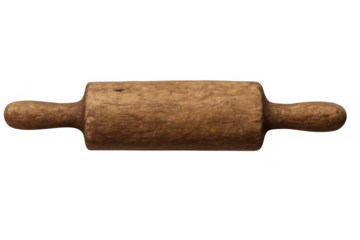 Vintage wooden rolling pin for baking and cooking dough, preparing pastries, bread, and homemade pizza ingredients