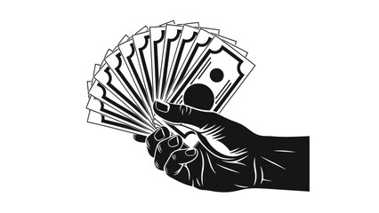 Hand holding a fan of money bills silhouette