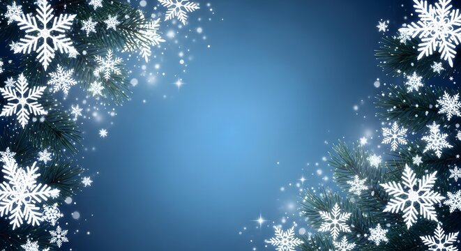 Beautiful blue background with snowflakes and bokeh for winter holidays