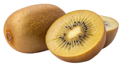 Golden Kiwi Fruit Cut Half on Transparent Background