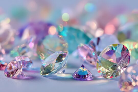 Abstract gemstone mosaic: translucent crystals in pastel tones and shimmering light - Powered by Adobe