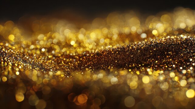 Abstract gold dust texture with reflective highlights and deep contrast on a dark background
