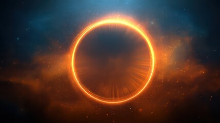 Fototapeta premium Abstract orange glowing circle in a neon-drenched dark background
