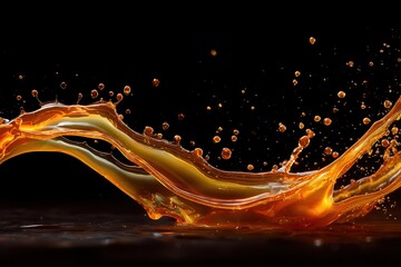 Abstract orange liquid dispersion on a black background