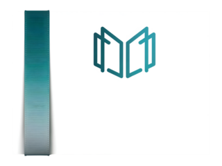 Teal outline book icon on a white card with a vertical ribbon isolated on transparent background