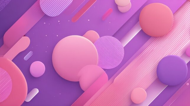 Abstract pink circle and striped oval composition on a purple gradient - Powered by Adobe