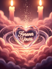 Forever yours - romantic heart with candles and glowing sparkles