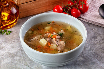 Chicken homemade soup with potato