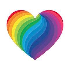 Vibrant rainbow heart shape with swirling rainbow colors isolated on a black background representing love and diversity