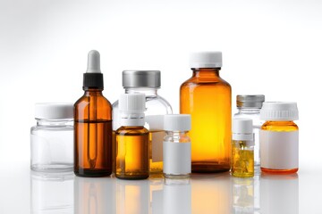 Assorted medicine bottles on a clean white background