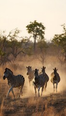 Obraz premium Zebras graze serenely across Kruger National Park bathed in warm afternoon savanna light