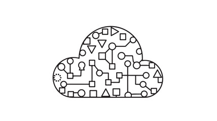 Cloud computing circuit board vector illustration minimalist line art design for technology concepts isolated on white background