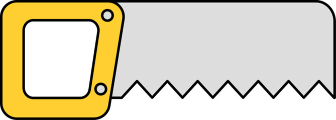 Simple Flat Hand Saw Illustration with Yellow Handle for Carpentry