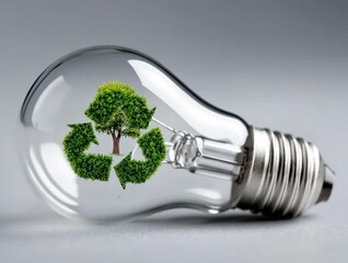 Light bulb with green tree and recycling symbol shows importance of eco-friendly energy solutions for our planet