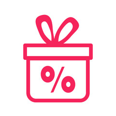 Discount Gift Icon. Outline present with percent sign for holiday sales and promotional marketing materials.