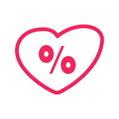 Valentine Sale Icon. Outline heart with percent for romance promotions and Valentine's day marketing.