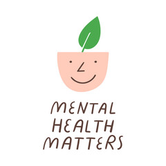 Mental Health Matters. Minimal head with leaf for psychology websites and self-care applications.
