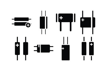 Fototapeta premium Capacitor Solid Electronic Silhouette Icon Set