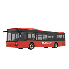 Red Public Transportation Bus Isolated on Transparent Background with Transport Text On The Side