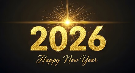 Elegant golden 2026 new year celebration with fireworks and dark background