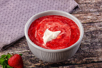 Cold sweet strawberry gazpacho soup