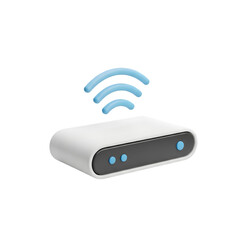 3D wifi router icon with signal waves, white background