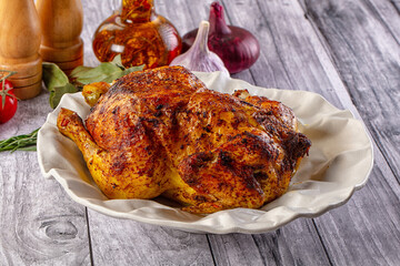 Hot tasty grilled whole chicken