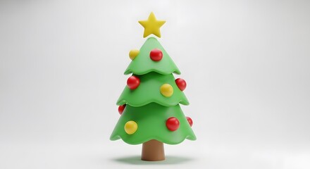 Stylized christmas tree with star and ornaments on white background for festive season