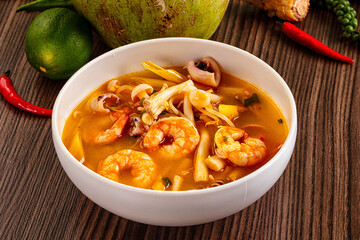 Thai spicy Tom Yam soup with prawn