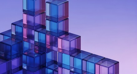Fototapeta premium Geometric Array of Shimmering Translucent Cubes, Dynamic Light and Color Play in Abstract Form