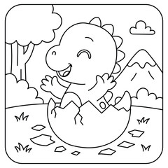 Cute Baby Dinosaur Hatching from an Egg Outdoors Coloring Page