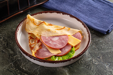 Ham and cheese pancakes for breakfast