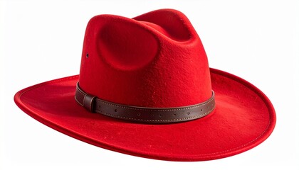 &ldquo;Bright red cowboy hat with leather band, symbolizing style, culture, and Western tradition.&rdquo;