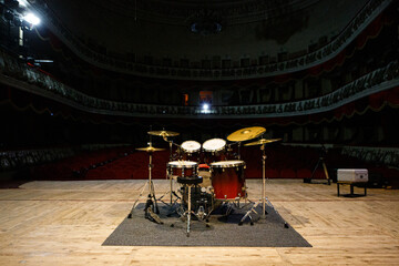 Close-up of drum kit in a traditional circus venue
