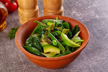 Vegetarian green salad with asparagus and avocado