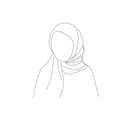 Single line drawing of a woman wearing a hijab. White background, Vector illustration graphic design continuous line drawing. Vector illustration