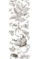 Vertical coffee seamless border vector