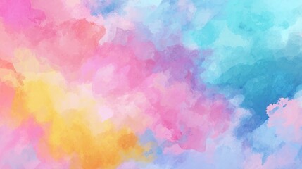 Abstract pastel watercolor background featuring vibrant pink, blue, yellow, and peach hues