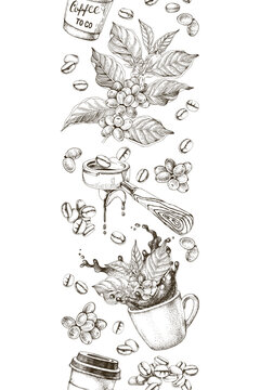 Vertical coffee seamless border vector