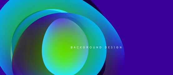 Abstract gradient shapes overlap, creating vibrant circular design. Blue, green, purple hues dominate composition. Modern aesthetic.