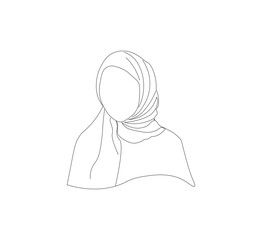 Single line drawing of a woman wearing a hijab. White background, Vector illustration graphic design continuous line drawing. Vector illustration